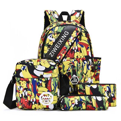 Tiener Waterdichte School Rugzak 4 Stks/set Schooltassen Leuke Camouflage Afdrukken Nylon Hoge-Capaciteit Rugzakken Mochila Escolar: yellow