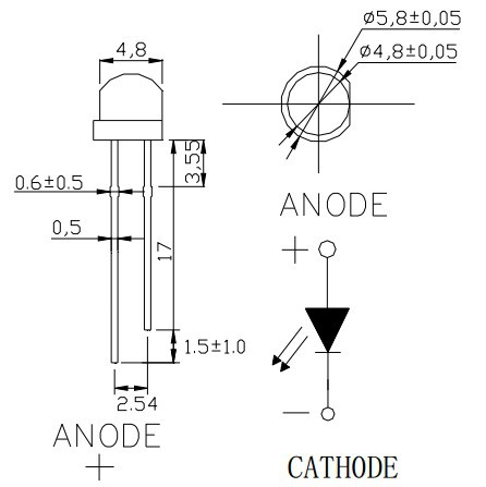 geel 4.8/5mm strohoed lamp led diodes met korte benen