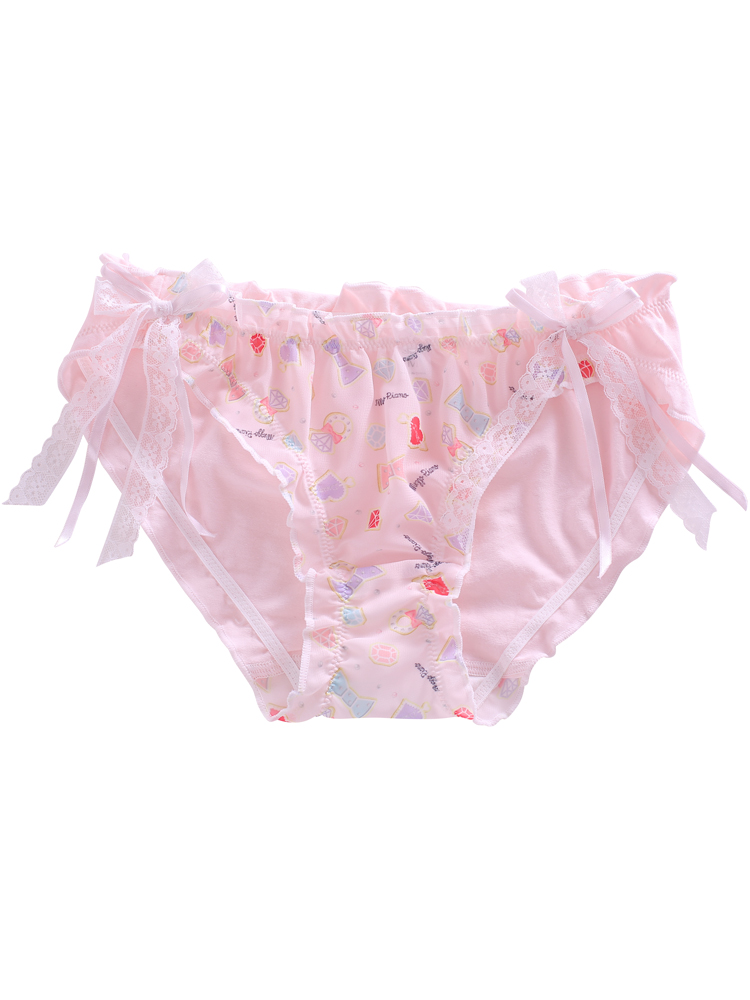 Japanese Lolita Women Sweet Panties candy Print Cute Bowknot Lace Breathable Underwear romantic Teen Girls Kawaii 3 Color Briefs