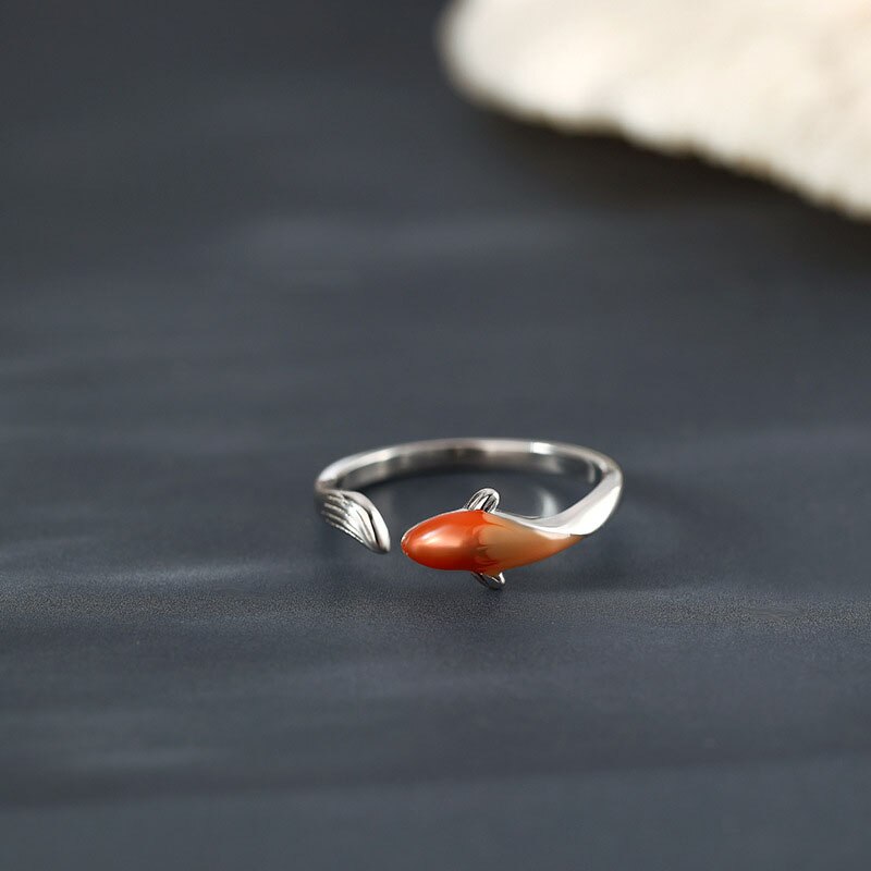 Röd koi fisk ring dam vintage smycken för kvinnor silver färg tur ringar klassisk konst utsökt lyx dam smycken: Silver-