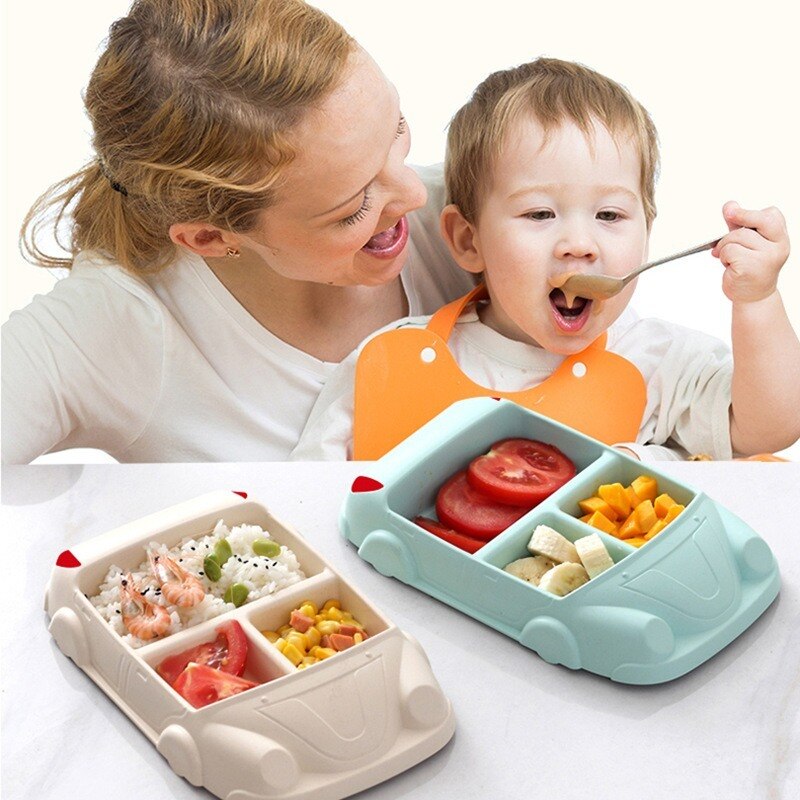 Platos de alimentación bonitos para bebé, cuenco de fibra de bambú ecológico, vajilla para coche para niños, juego separado, platos de entrenamiento de comida para niños, 1 ud.