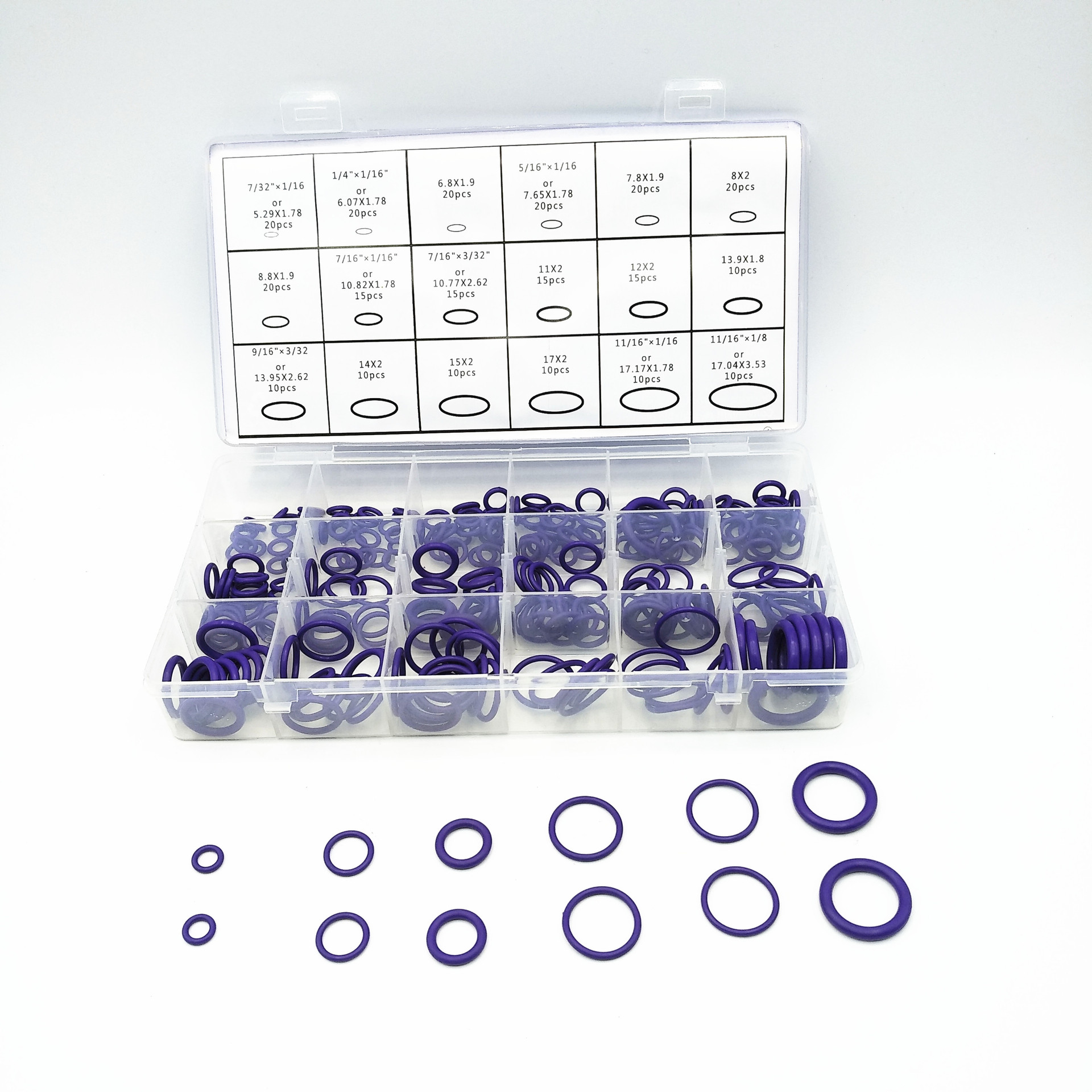270Pcs Siliconen O Ring Reparatie Kit Paars Nitril Rubber Oring Waterdichte Pakking Washer Oringen Set Assortiment Kit Set Box ring