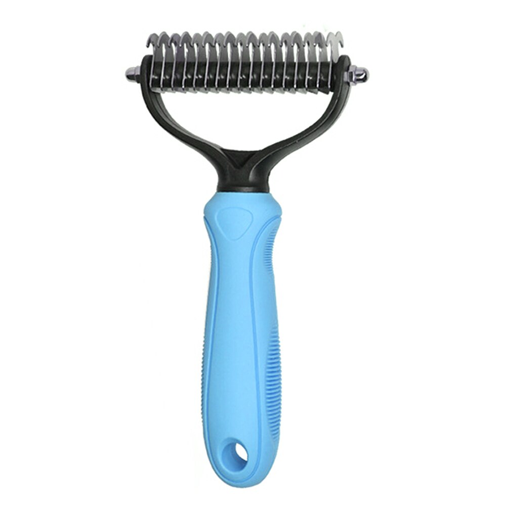 Huisdieren Ontharing Kam Knoop Cutter Borstel Dubbelzijdig Kat Hond Grooming Vergieten Hulpmiddel Lange Krullend Haar Cleaner Kam Huisdier grooming: Blue L