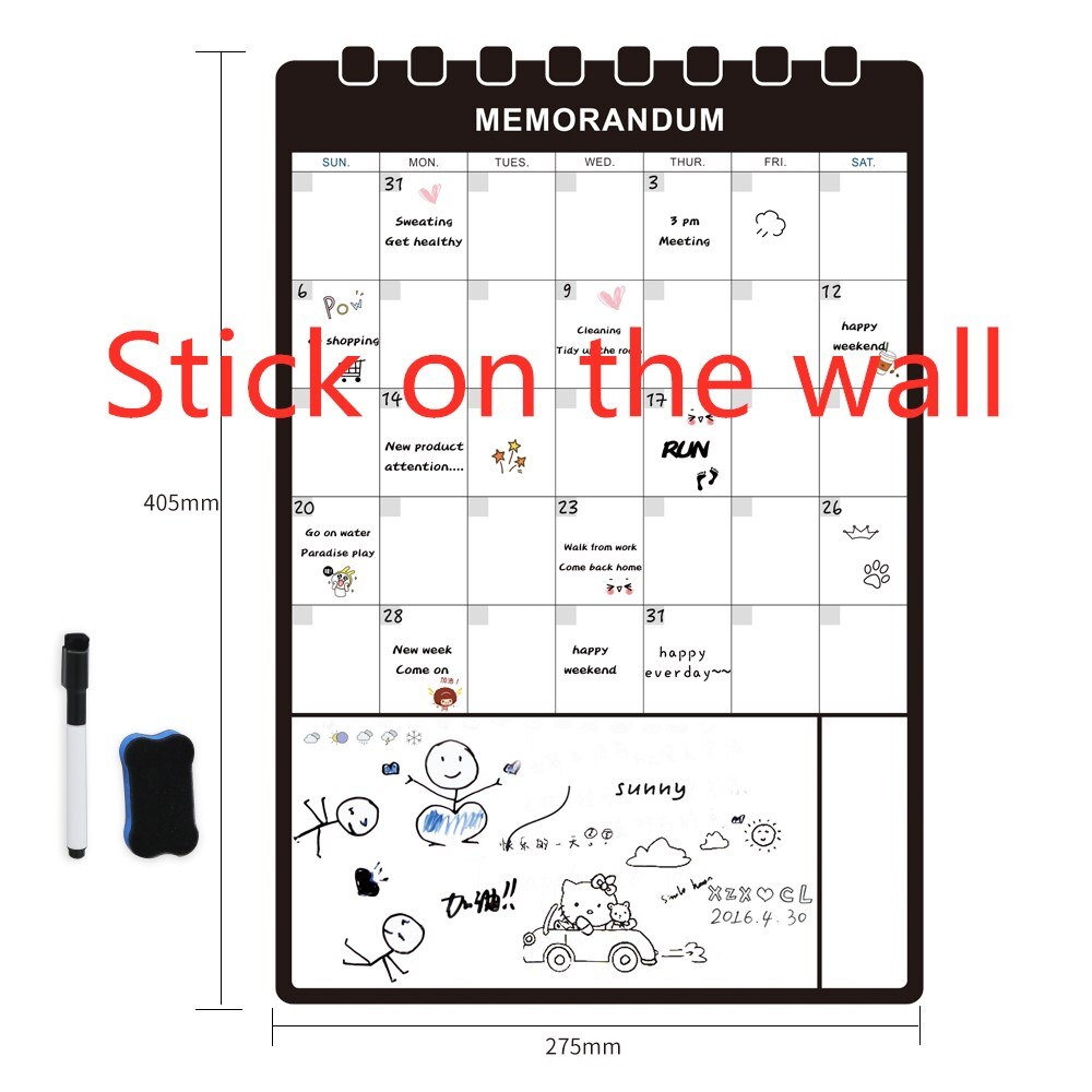 Cute Bear Magnetic Message Whiteboard Office Remind Memo Pad Fridge Magnet To do list Calendar Monthly Daily Planner with Marker: 0304JH124C1A