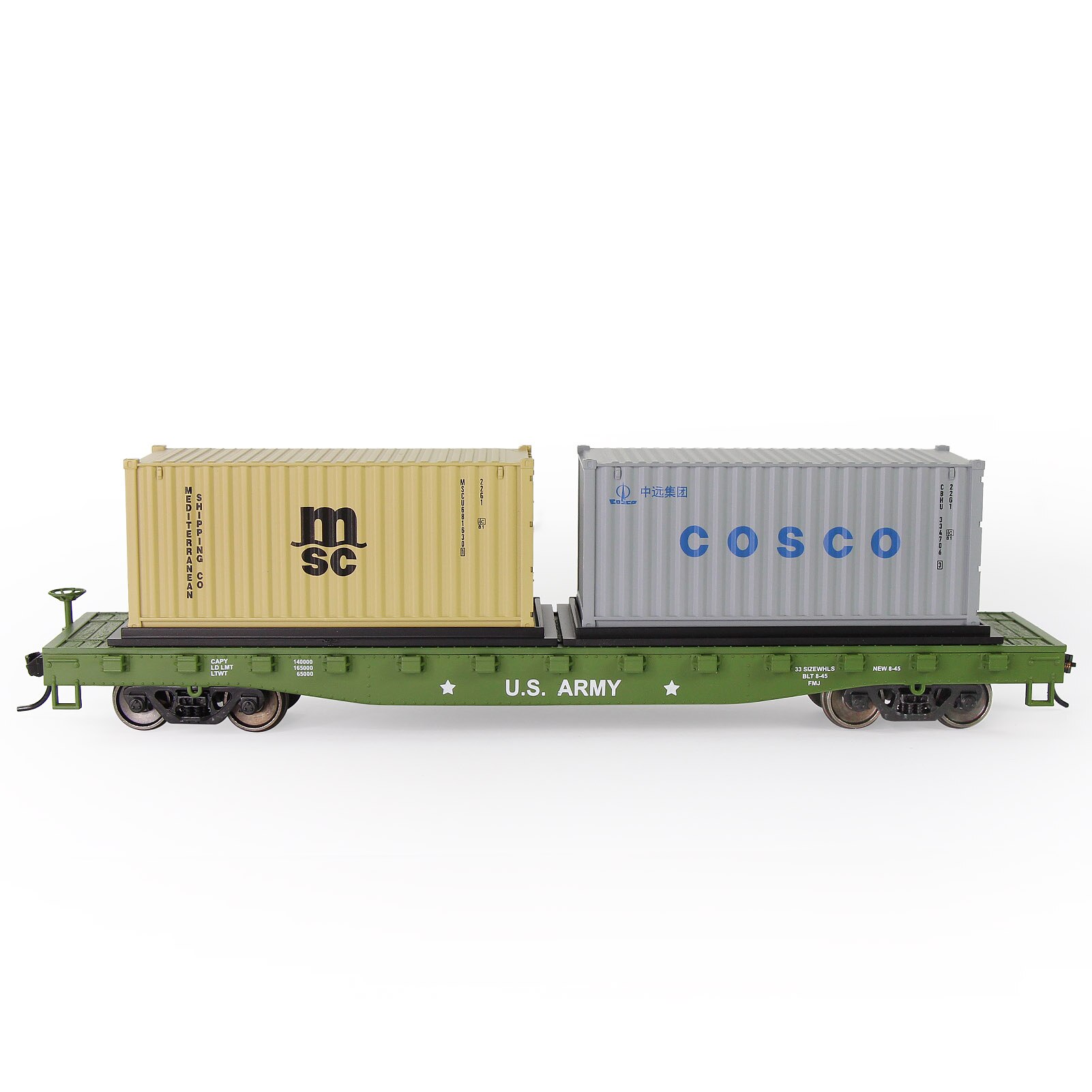 C8741 Model Railway Layout HO Scale 1:87 52ft Flat Car with 40&#39; 20&#39; Container Oil Tanks Lot: 09-3