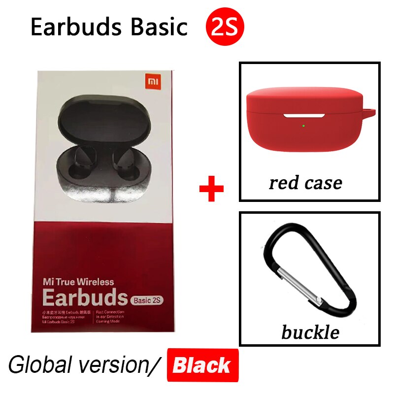 airdot 2s Xiaomi mi true wireless earbuds basic 2s Bluetooth 5.0 touch control TWS earphone gaming mode Type C headphone: Basic 2S red case