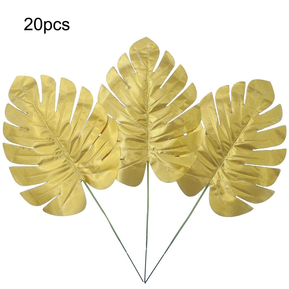 20pcs/set Artificial Golden Palm Fronds Tropical Turtle Leaves Simulation Plant for Party Wedding Home Desk Decoration