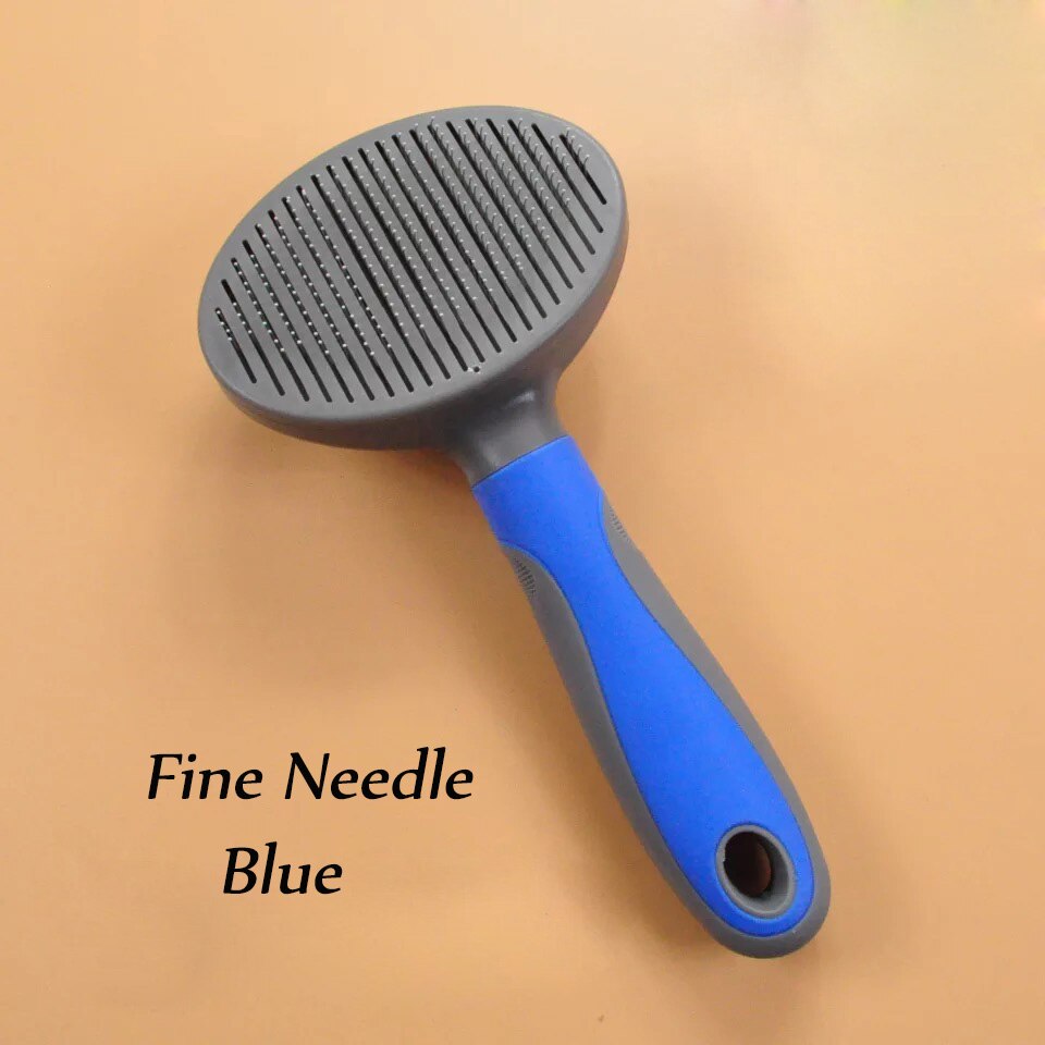 Pet cat pente escova de cabelo de limpeza de auto profissional grooming beleza slicker anti deslizamento escova para cães gatos curto longo cabelo removedor: Blue Fine Needle