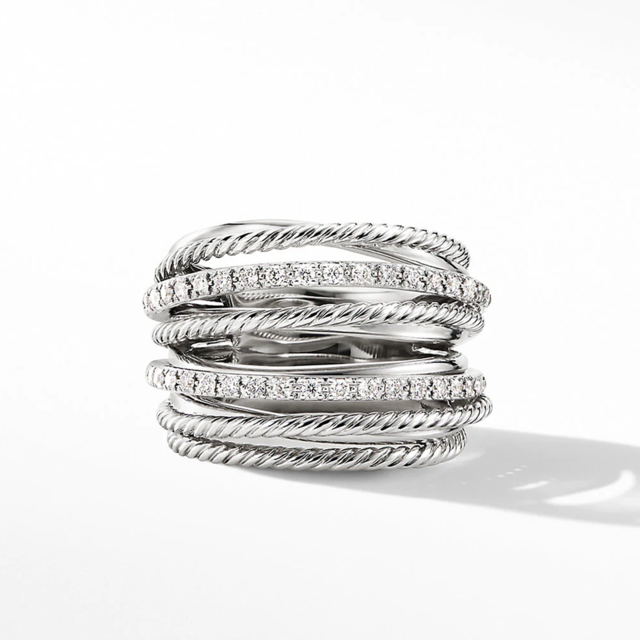 Huitan-anillos de fila múltiple para mujer, Color plateado, brillante, CZ, metálico, estilo OL, anillos de dedo versátiles para oficina, joyería de: 8 / Blanco