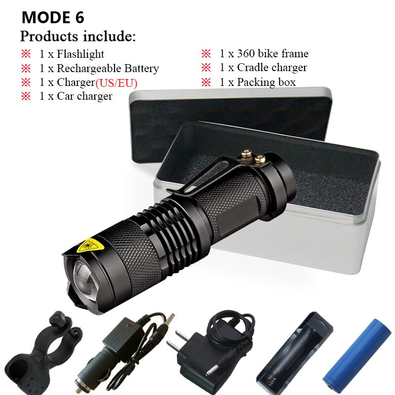 Mini Portable torch 3800LM Waterproof LED Flashlight CREE XML T6 XM L2 5 Modes Zoomable LED Torch penlight Linterna led: C-BOX / CREE XM L2 3800LM