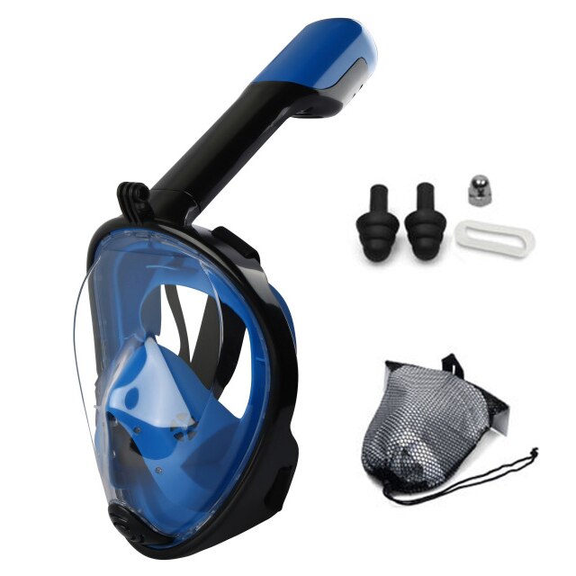 Piatto di Nuoto Snorkel Diving Mask 180 Vista Panoramica Respirazione Libera Pieno Viso Maschera Per Lo Snorkeling Anti-nebbia Anti-perdita adulti e Bambini: Flat-Dark Blue / L/XL