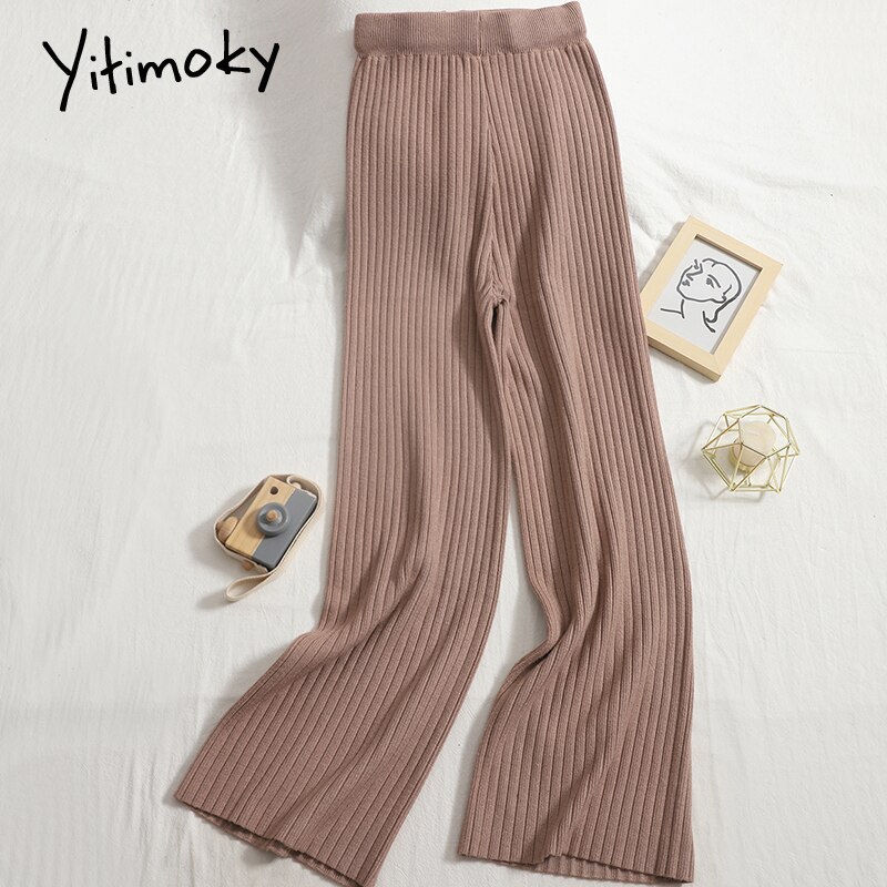 Yitimoky Knitted Wide Leg Pants for Women Streetwear Clothes Joggers Baggies Drawstring Sweatpants Work Bottoms Pants Ulzzang