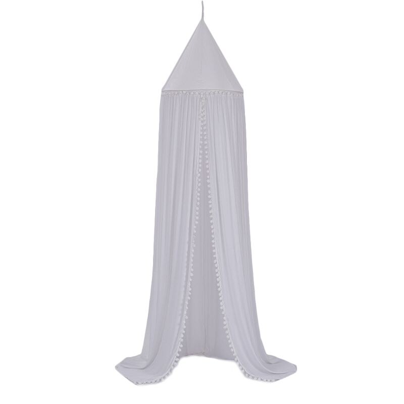 Baby Bed Gordijn Luifel Kinderkamer Crib Netting Tent Pasgeboren Zuigelingen Katoen Opgehangen Hairball Dome Mosquito Mesh Fotografie Prop: WHITE