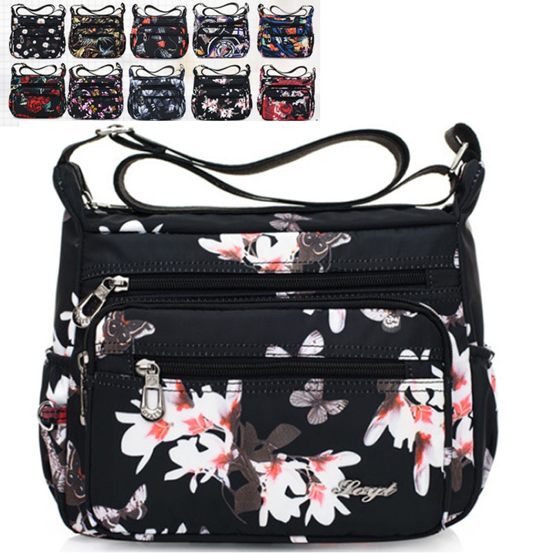 Håndtasker kvinder blomster sommerfugl trykt vandtæt nylon skuldertasker retro crossbody taske bolso sac en hoved femmel