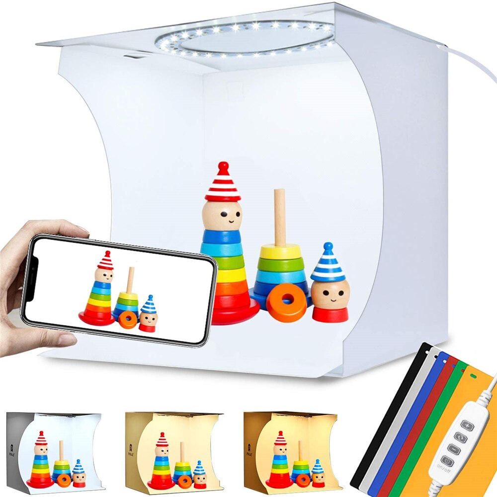 Draagbare Opvouwbare 20Cm Led Ring Licht Kamer Fotografie Tent Kit Mini Fotostudio Doos Schieten Met 6 Kleur Achtergronden softbox