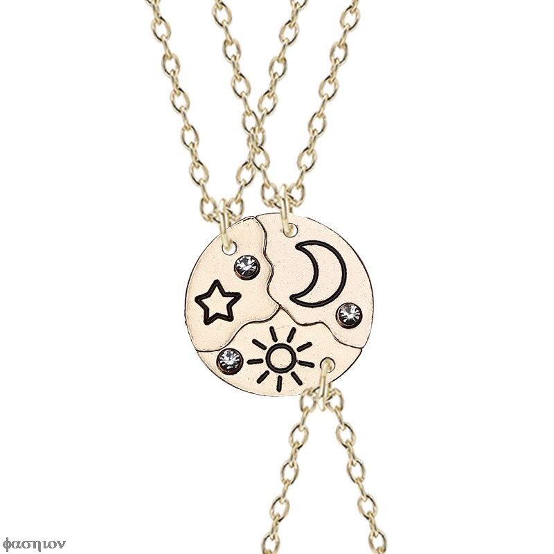 3/4Pcs Set Beste Freund Freundschaft Halskette Sonne Mond Wolke Und Stern Intarsien Strass Nähen BFF Anhänger Schmuck: 3Pieces GD