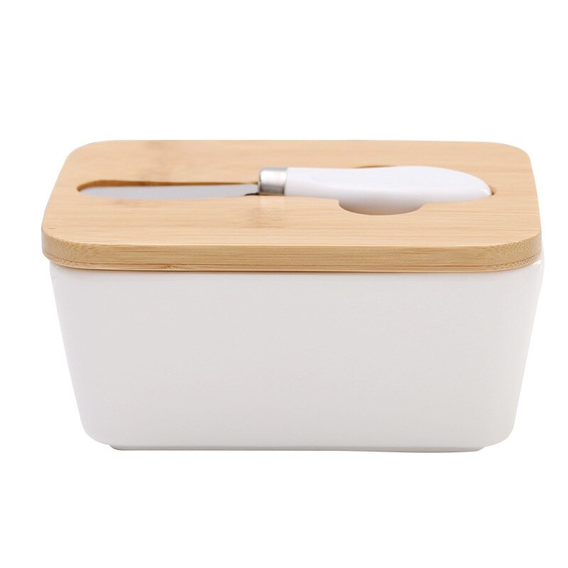 Pot de rangement en céramique Style nordique, boîte à beurre avec couvercle en bois, ensemble de couteaux, lettre plateau de stockage de fromage, boîte de récipient de plat à beurre