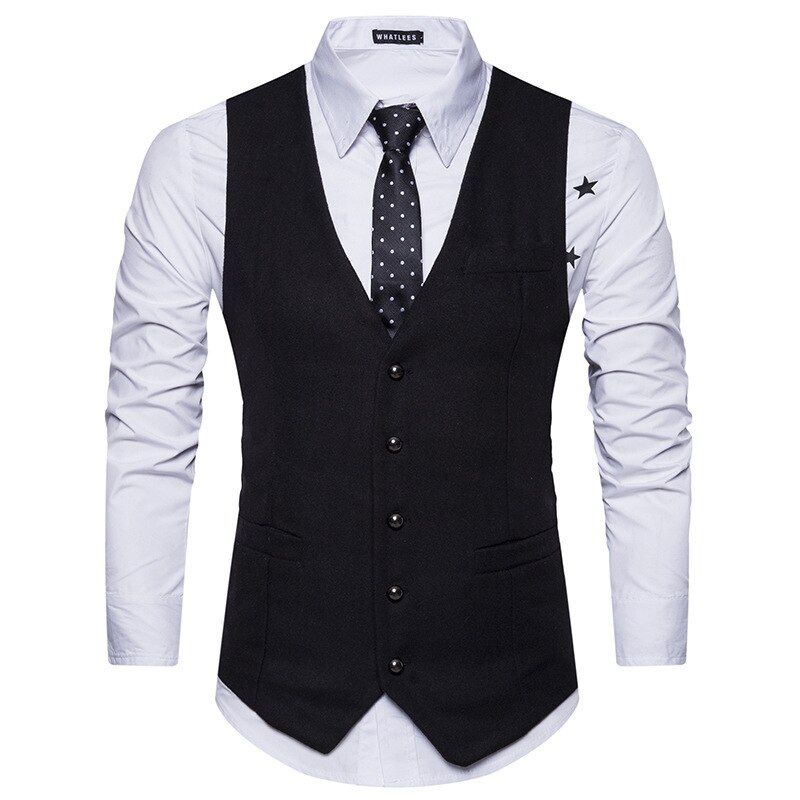 Vest til mænd bryllupsvest mænd herre veste gentleman slim fit social herre vest fest gilet firkantet slips sæt sæt: Sort / Xxl