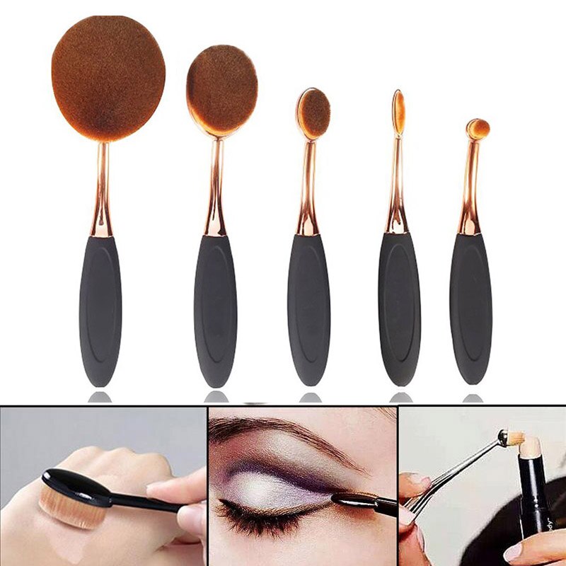 5 uds gran polvo de oro rosa conjunto de cepillo de forma Oval Maquillaje de cristal cepillo brocha para polvos y base Kits de DFDF