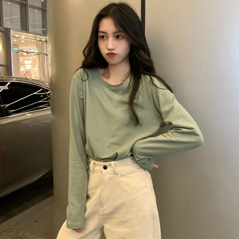 Lange Mouwen T-shirts Vrouwen Solid Simple Basic Casual Mode Ulzzang Studenten O-hals 2XL Zachte Streetwear