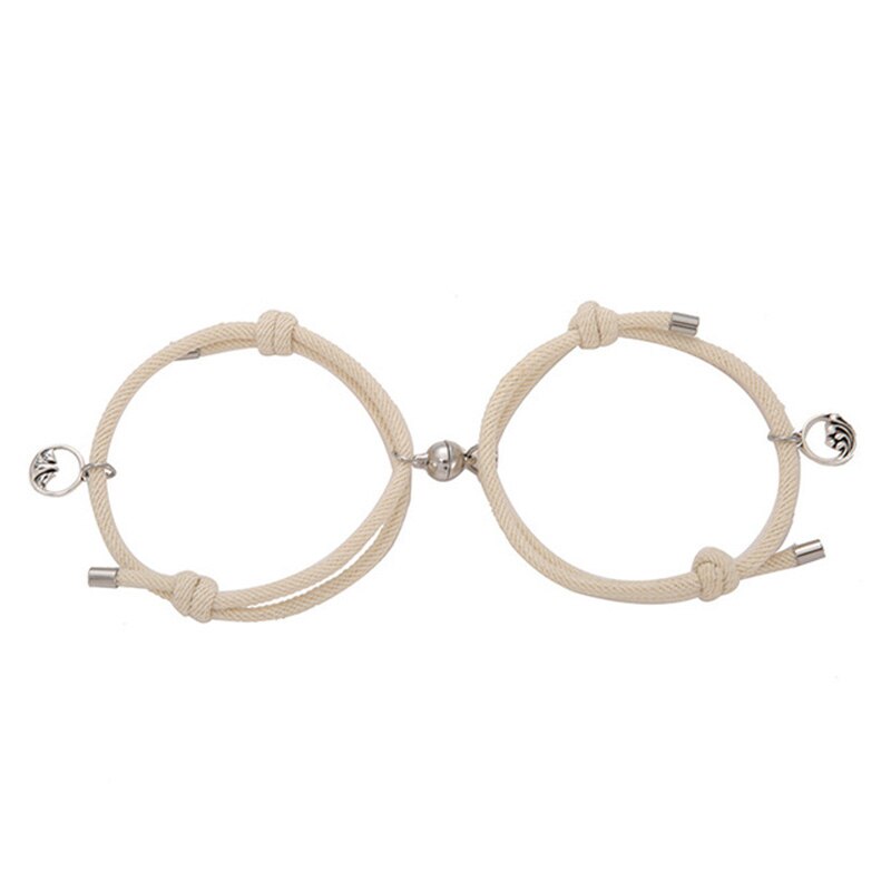 2pcs Couple Magnet Attract Each Other Personality Couple Bracelet Men and Women Charm Girl Bracelet Jewelry Lover: beige