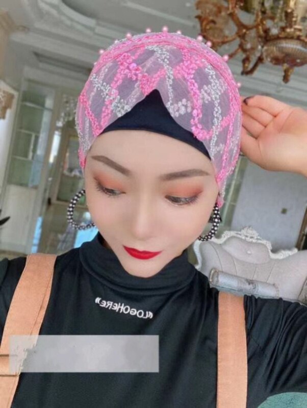 Gorra árabe con cuentas y rayas cruzadas para mujer, accesorios para la cabeza para niñas, gorro informal de Dubái de Color caramelo, turbante