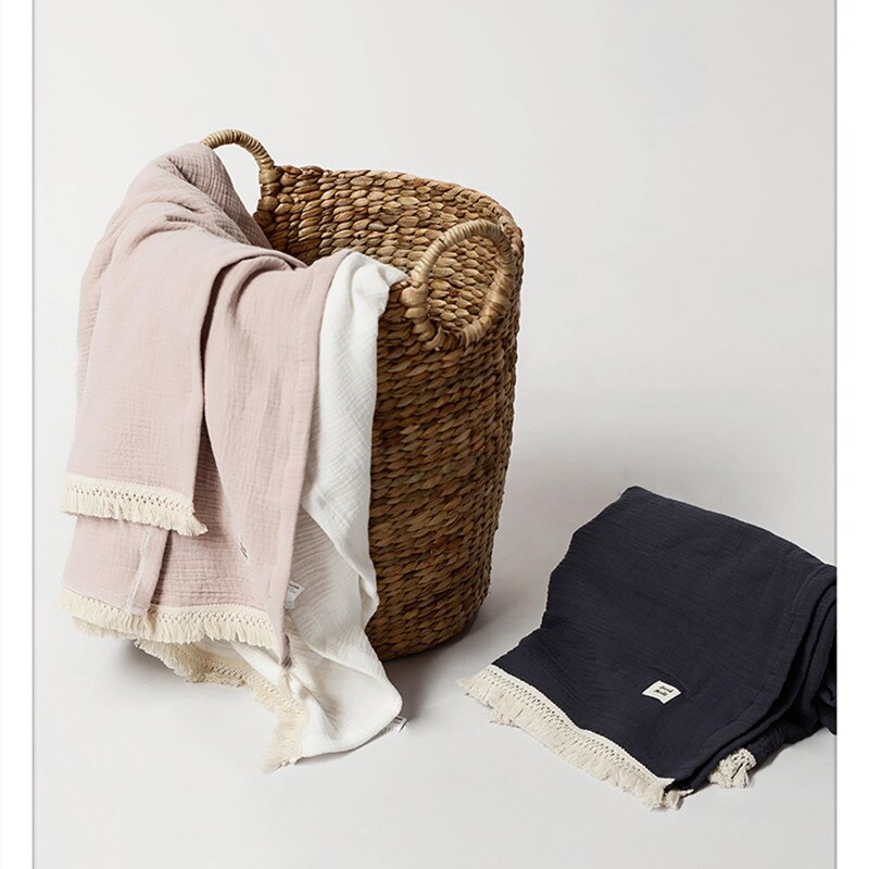 4 lags bomullsmuslin babyteppe med dusk sommerlaken sengeteppe bomull badehåndkle babymottaksteppe