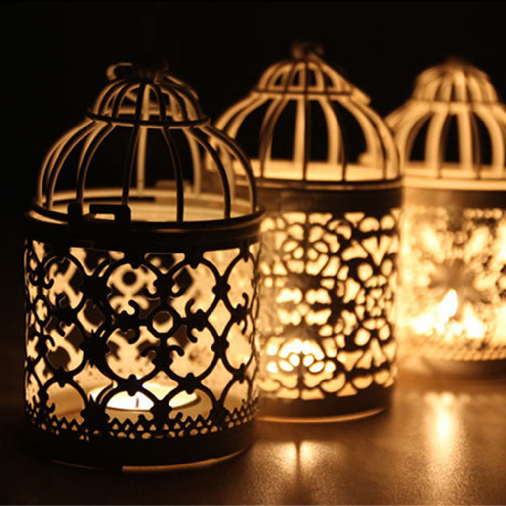 Hængende fugl bur lysestage retro jern lysestage lanterne hjem fest dekoration