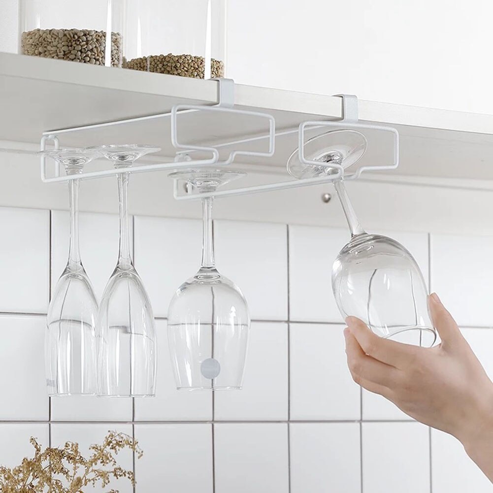 Stemware Inverted Storage Organizer Shelf Wine Glass Holder Hanging Iron Rack Champagne Goblet Cup Under for Kitchen Cabinettool