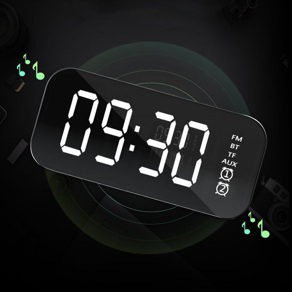 Draadloze Bluetooth Speaker 5.0 Dual Wekker Desktop Spiegel Speaker Luidspreker Led Fm Radio Usb Speakers Ingebouwde Microfoon