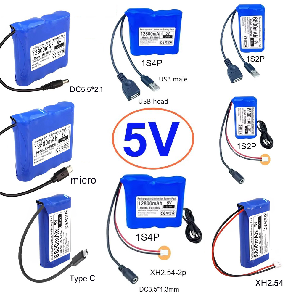 5V 18650 Lithium Battery 12.8Ah 9.8Ah 6.8Ah for Microcontroller LED Outdoor Light Bluetooth Speaker Audio Backup Power Supply