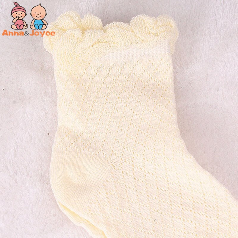 6 par/lote de calcetines de malla para niñas. Calcetines finos de algodón para niños para primavera y verano. Colores sólidos acogedores para niños.