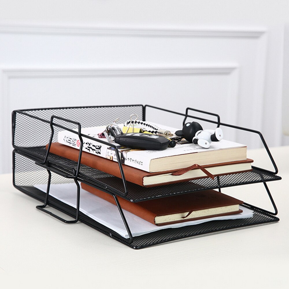 Stackable Iron Mesh A4 Paper Organizer Document File Storage Basket Holder Desktop Office Books Newspapers Magazine Storage Tray