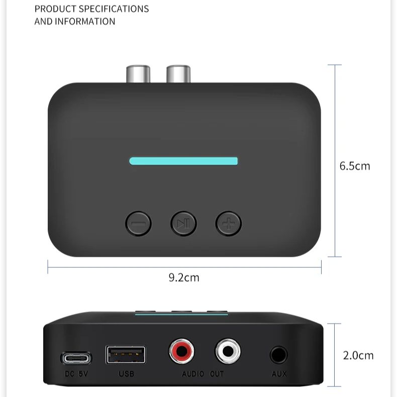 Aux Bluetooth 5.3 Ontvanger Adapter Home Stereo Aux 3.5Mm Jack Rca Bluetooth Audio Draadloze Adapter Voor Tv Oude Stereo Ontvanger