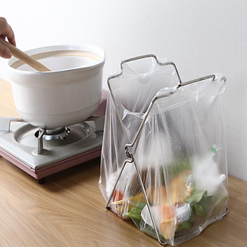 Plastic Bag Hanging Rack Stand Rack Stainless Steel Garbage Bag Kitchen Rag Folding Garbage Storage Clean Bags