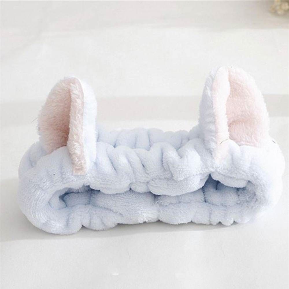 Bandeau à oreilles de chat pour filles, bandeau pour cheveux pour Spa, moelleux, maquillage, nettoyage du visage,: Bleu