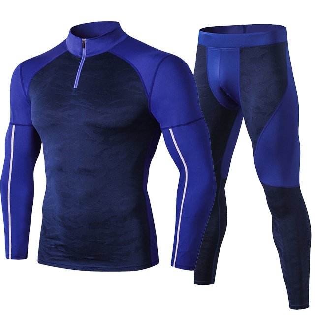 Thermounterwäsche für #39 , kompressions-laufset, Gamaschen + Shirt, 2 -teiliger sportanzug, schnelltrocknende sportbekleidung: Marineblau / Eu-größe s