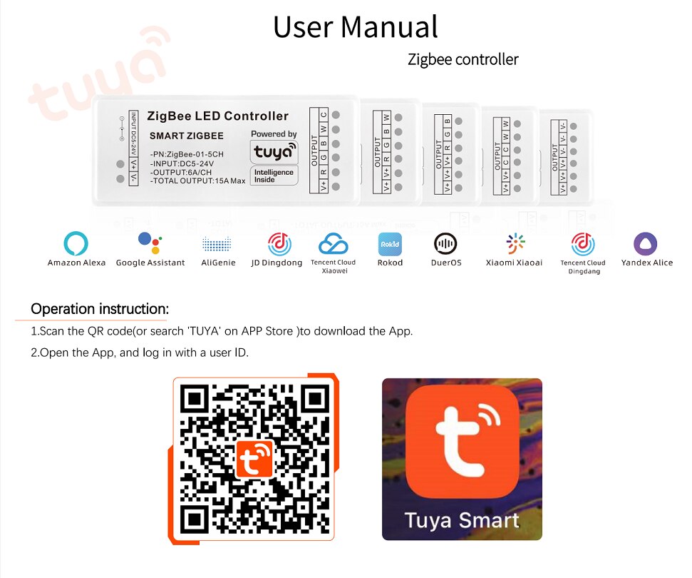 DC5-24V Smart TUYA Zigbee APP controller Single Color CCT RGB RGBW RGB+CCT Light Strip Timing Controller For 5050 5630 led strip