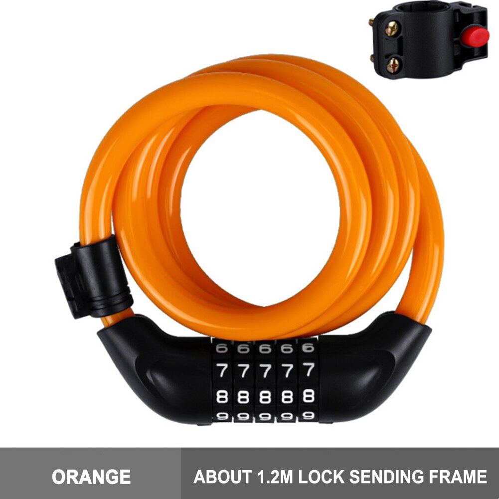 1set 5-Digit Code Bike Security Combination Locks Padlock Motorcycle Scooter Anti-Theft Steel Cable Lock Accessories Portable: Orange