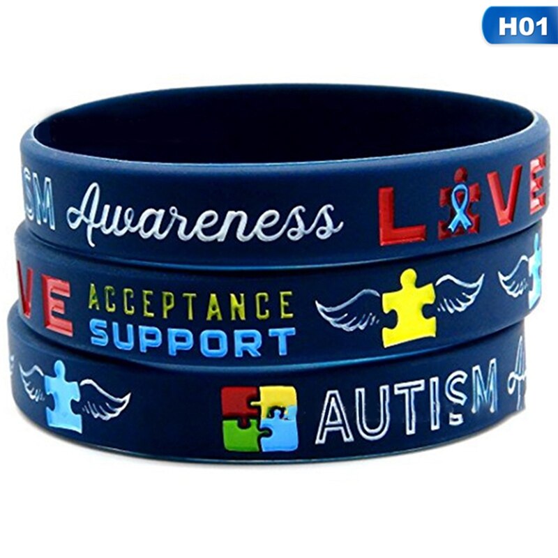 Autism Awareness Bracelets Awareness Creates Change Silicone Wristband Blue 1Pc: H01