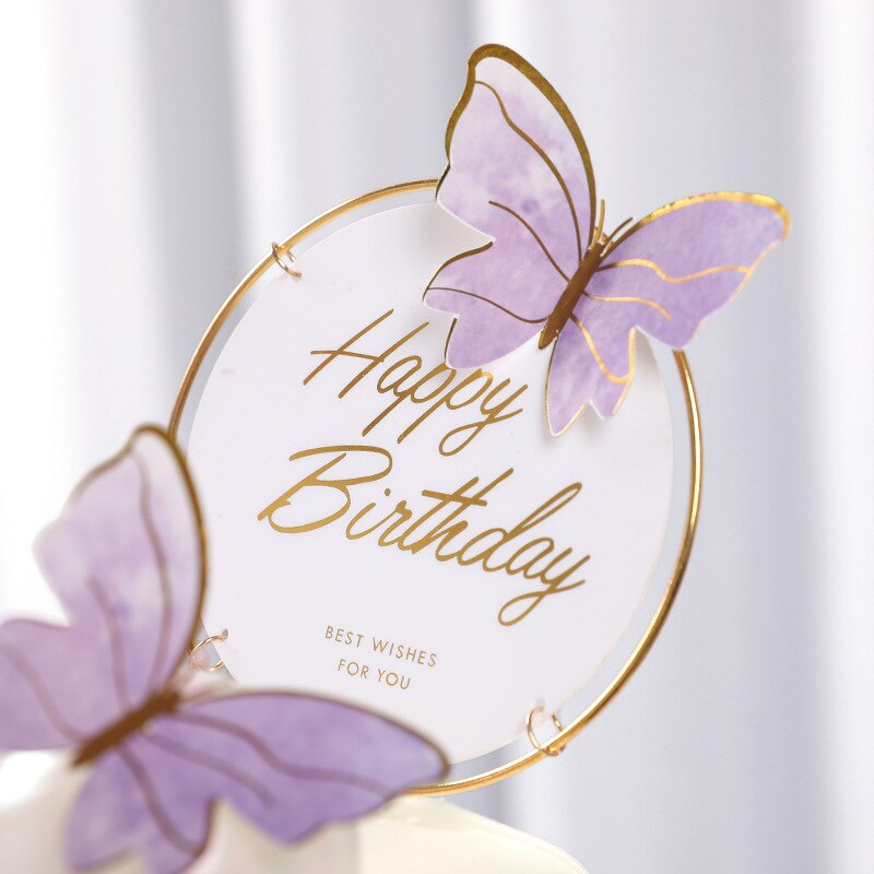 1 Set Butterfly Cake TopperCake Decoration Handmade Painted Happy Birthday Cake Topper for Wedding Birthday Party Baby Shower