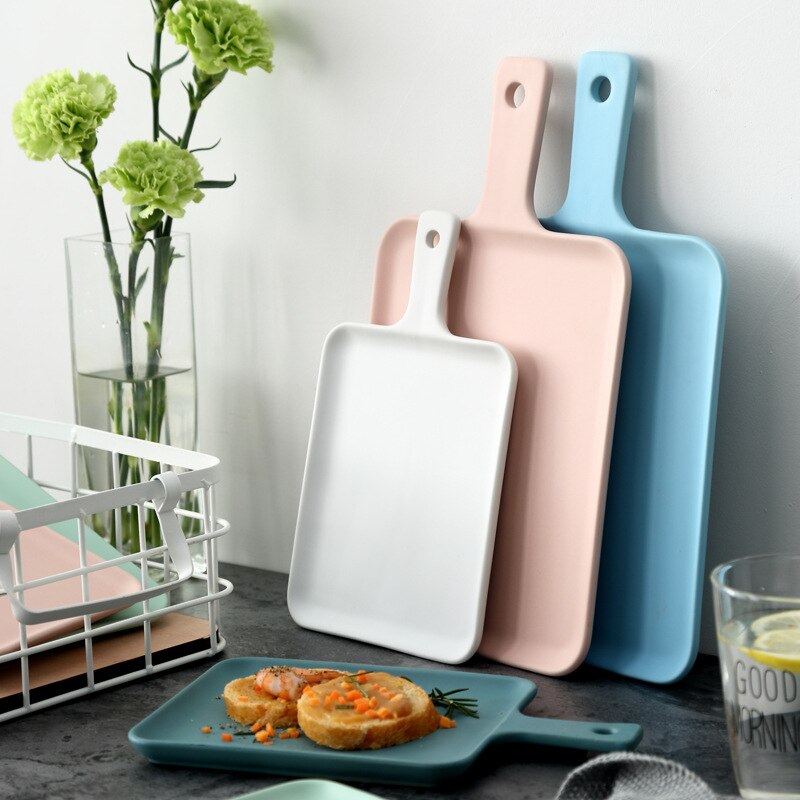 Nordic Solid Matte Rectangle Ceramic Plate Bone China Dinner Plate Heat Resistant Backing Plate Flat Steak Fruit Salad Tray