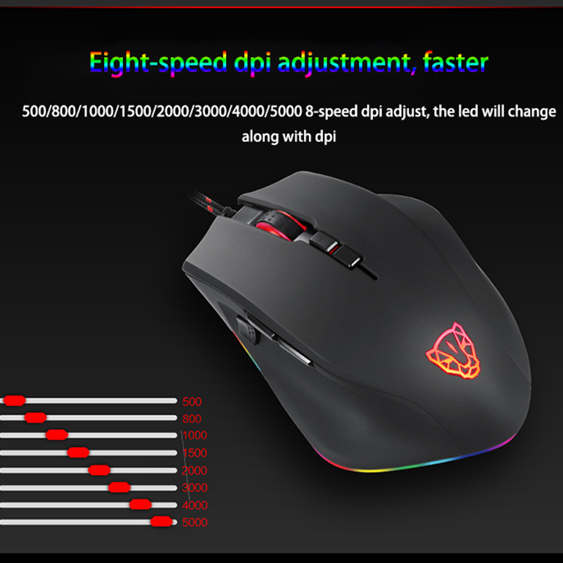 Motospeed V80 RGB Profissional 5000 DPI Gaming Gamer Mouse USB Computer Wired Optical Mice Backlit Breathing LED for PC Laptop