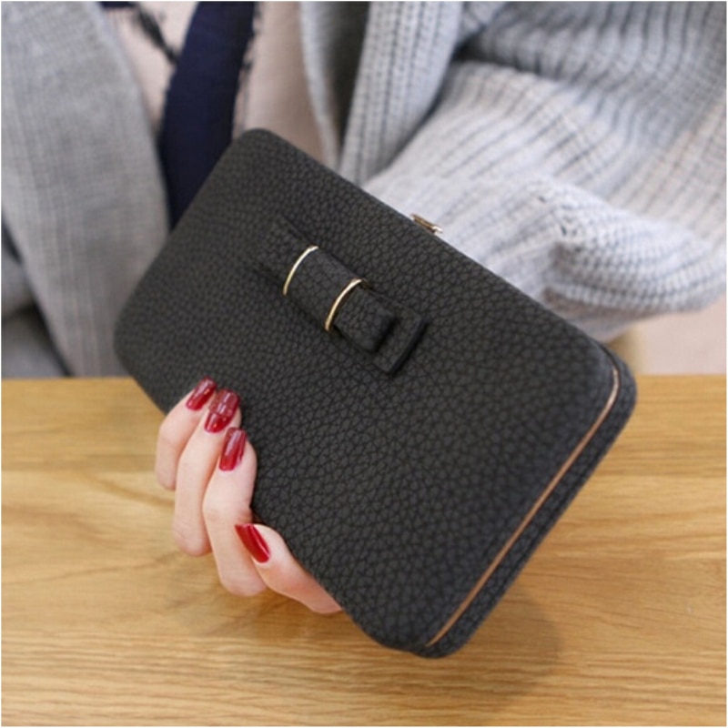 Portemonnee vrouwen Lange Card Hold Boog knoop Grote Capaciteit Lunchbox Mobiel Effen Pocket Purse