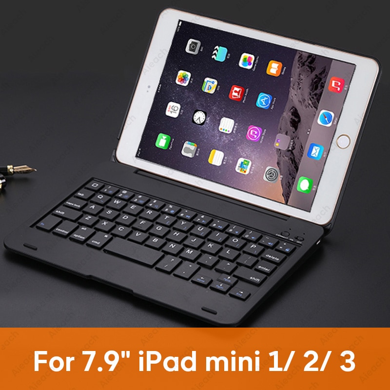 AIEACH 130° Smart Folio Keyboard Case For iPad Air 1 2 Mini 5 4 3 Cover With Sleep/Wake For iPad 5th 6th Pro 9.7 Case: mini 1 2 3 Black