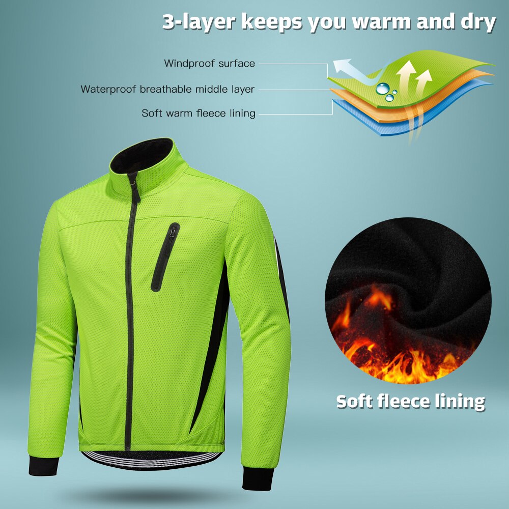 Winter Men Cycling Jacket Waterproof Windproof Thermal Fleece Jacket Coat Bicycle Running Riding Jacket