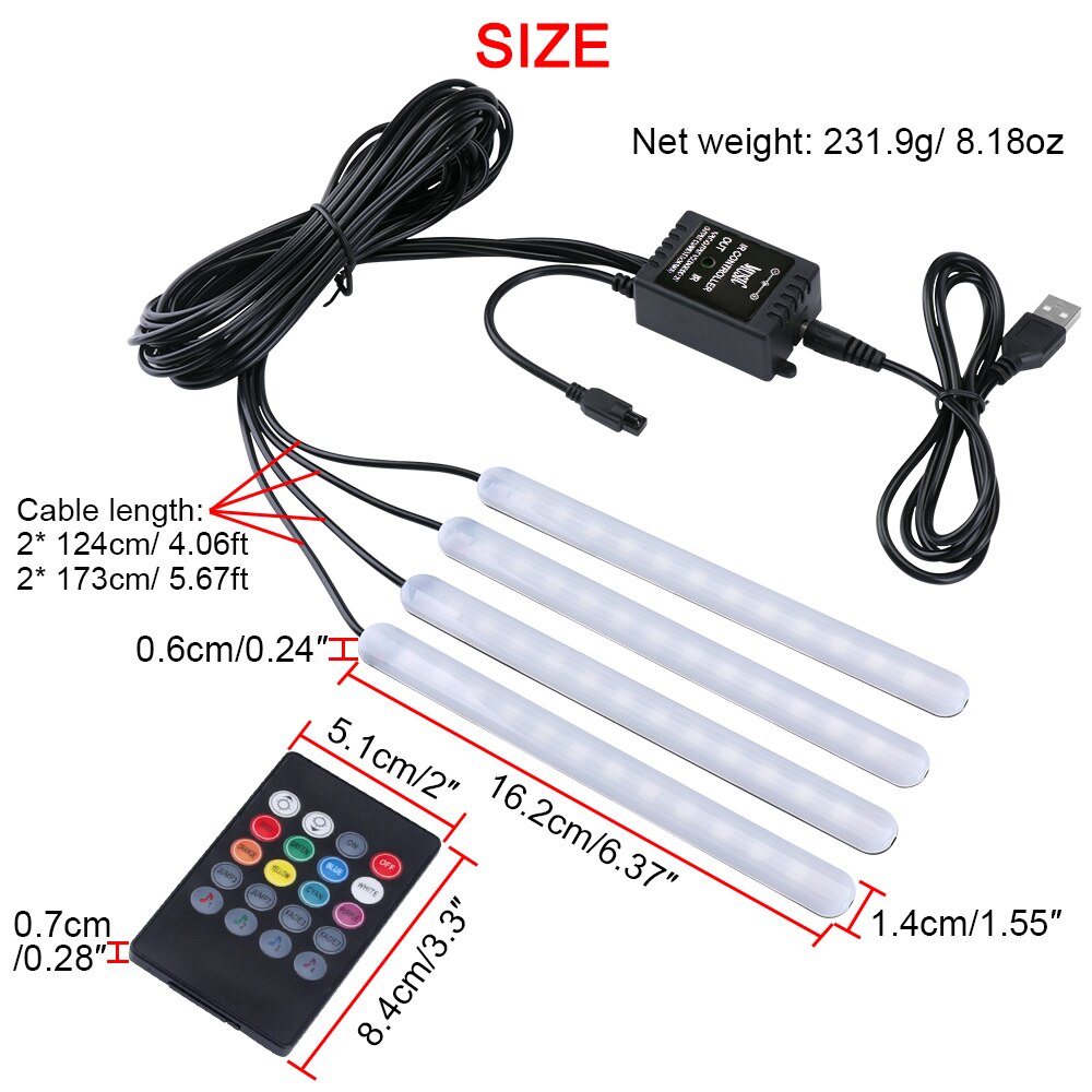 Usb-ljus bil interiör ljus led strip ljus flerfärgad musik sensor justerbar bil fotvägg ljus med telefon app styrning