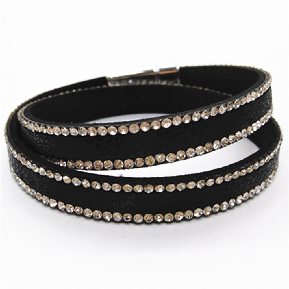 Roze Strass Neon Black Multilayer Verklaring Etnische Trendy Lederen Armbanden Vrouwen Mode Meisje Manchet Armband Vrouwelijke Sieraden: black