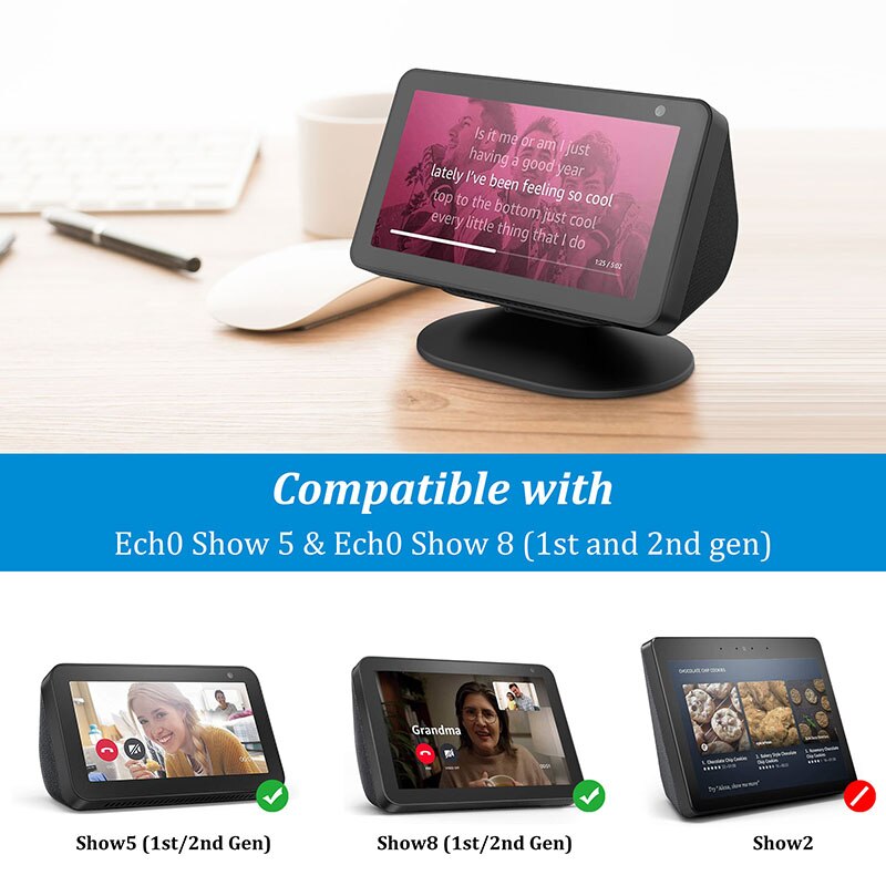 PlusAcc-soporte magnético para Echo Show 8 5, 1. ª y 2. ª generación, con función de inclinación giratoria ajustable para obtener una buena visualización/ángulo de la cámara