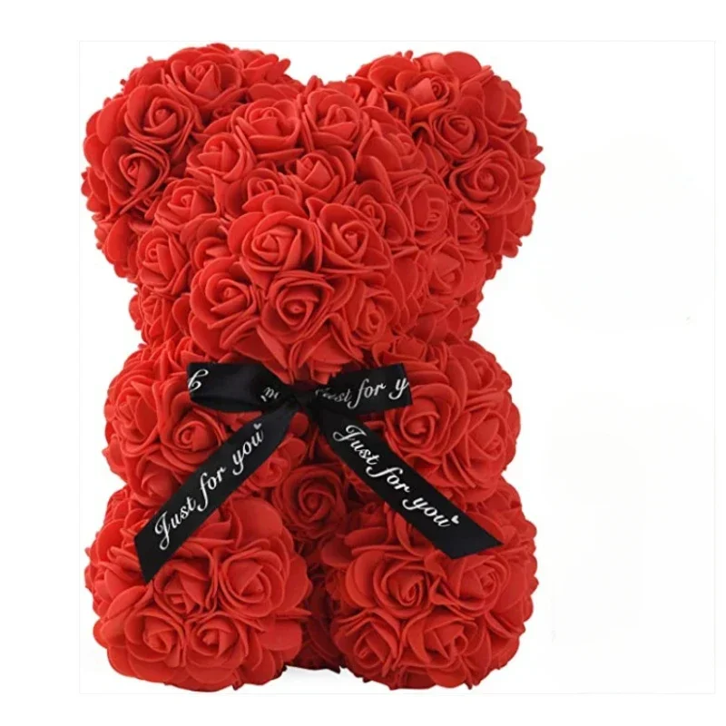 2025 Nouvelle fleur artificielle Rose éternelle ours en peluche pour maman fête des mères anniversaire saint valentin et décorations d'anniversaire: Rouge